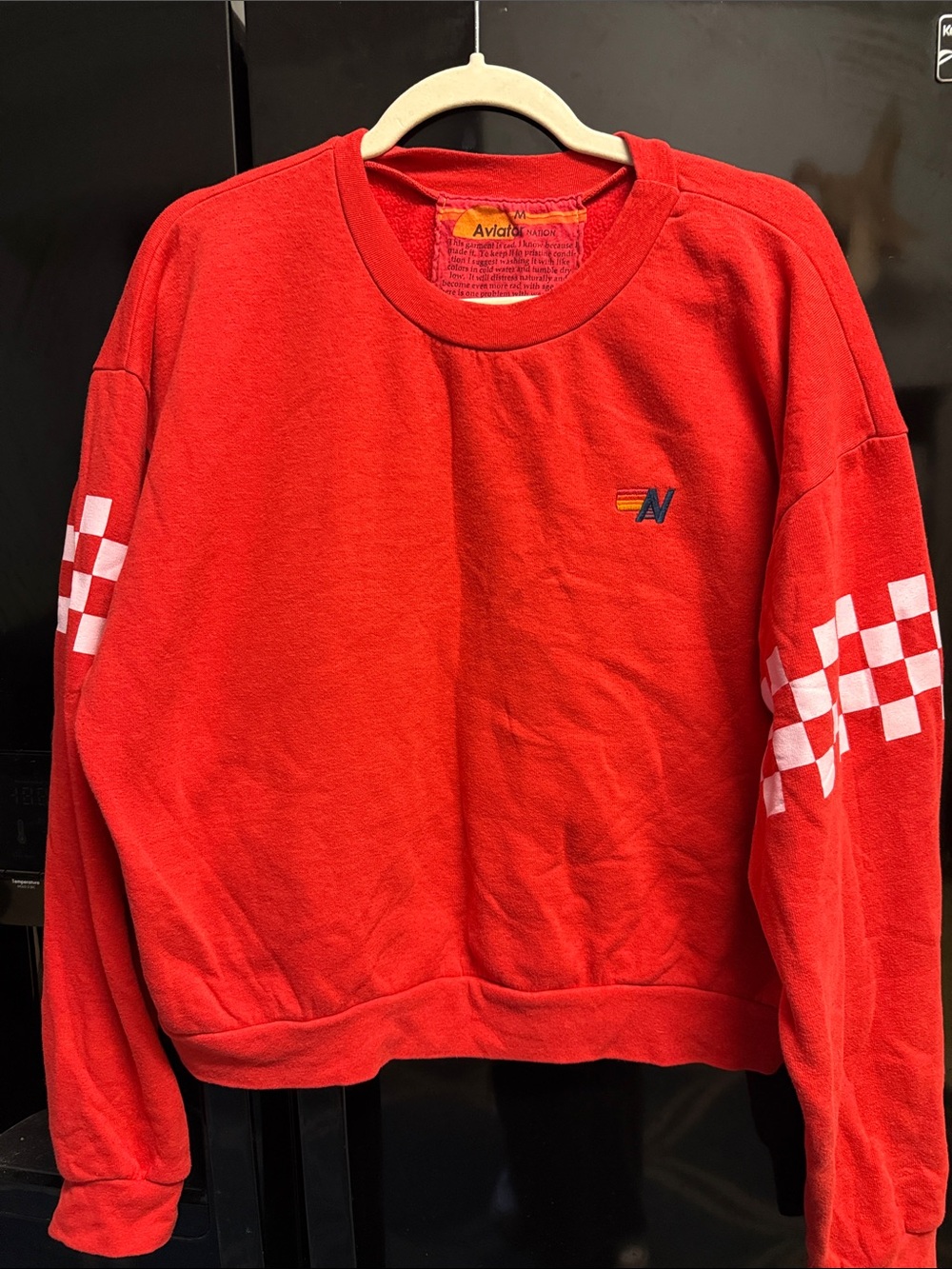 Aviator Nation Women’s Red Checkerboard Sleeve Sweatshirt